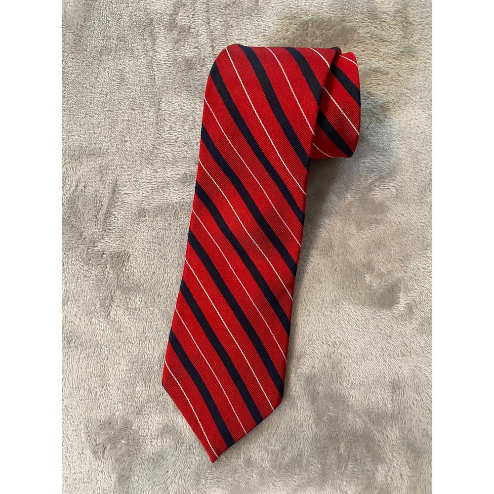 Resilio Repp Tie Red Navy Blue Striped Silk Blend Traditional Preppy Classic